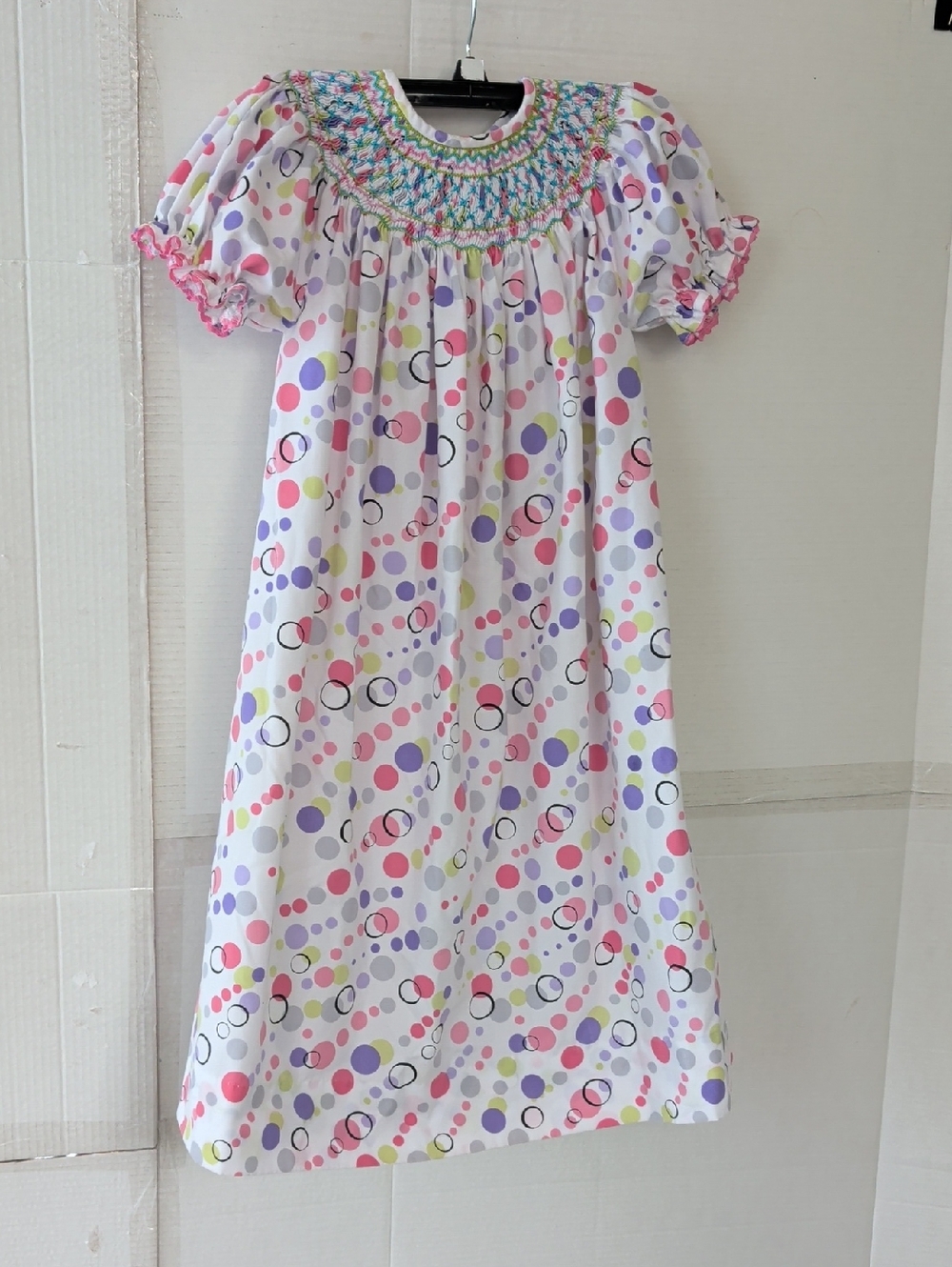 Girls'  Smocked Maxi Dress w/Multicolor Polka Dots SZ 6 Soft Comfy Pastel